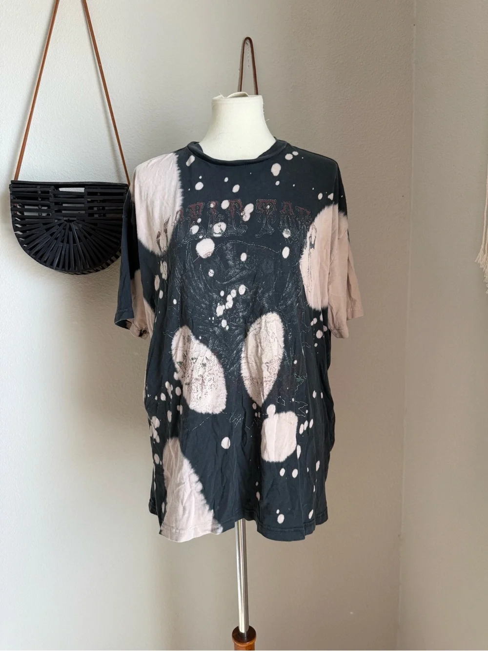 Modern Rebel Bleach Black Short Sleeve T-Shirt, Size Large